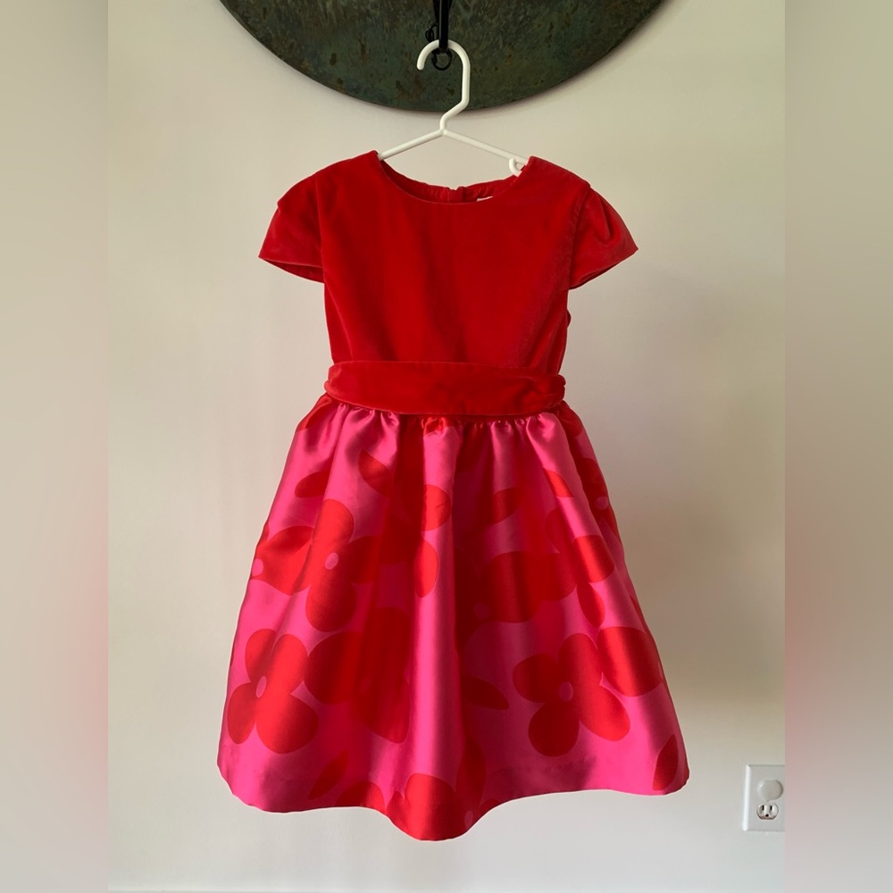 Jacadi Red and Pink Floral Satin Party Dress
